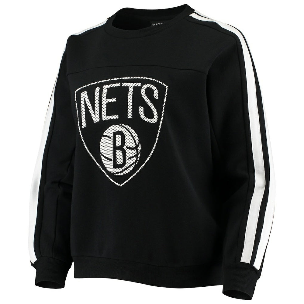 Black Brooklyn Nets The Wild Collective Women's Perforated Logo Pullover Sweatshirt | NBA