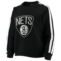 Black Brooklyn Nets The Wild Collective Women's Perforated Logo Pullover Sweatshirt | NBA