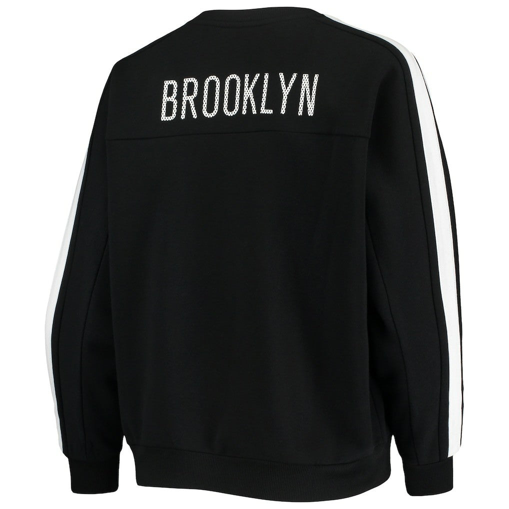 Black Brooklyn Nets The Wild Collective Women's Perforated Logo Pullover Sweatshirt | NBA