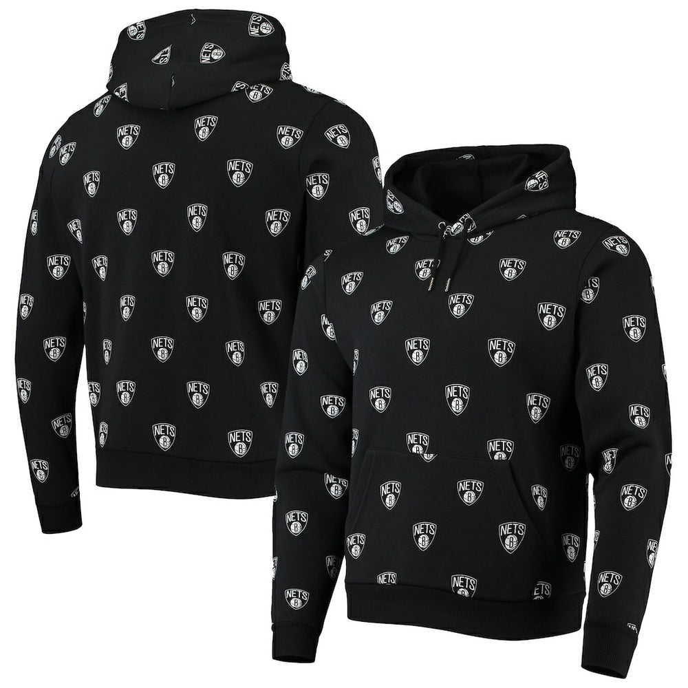 Black Brooklyn Nets The Wild Collective Unisex Allover Logo Pullover Hoodie | NBA