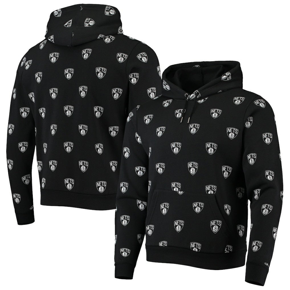 Black Brooklyn Nets The Wild Collective Unisex Allover Logo Pullover Hoodie | NBA
