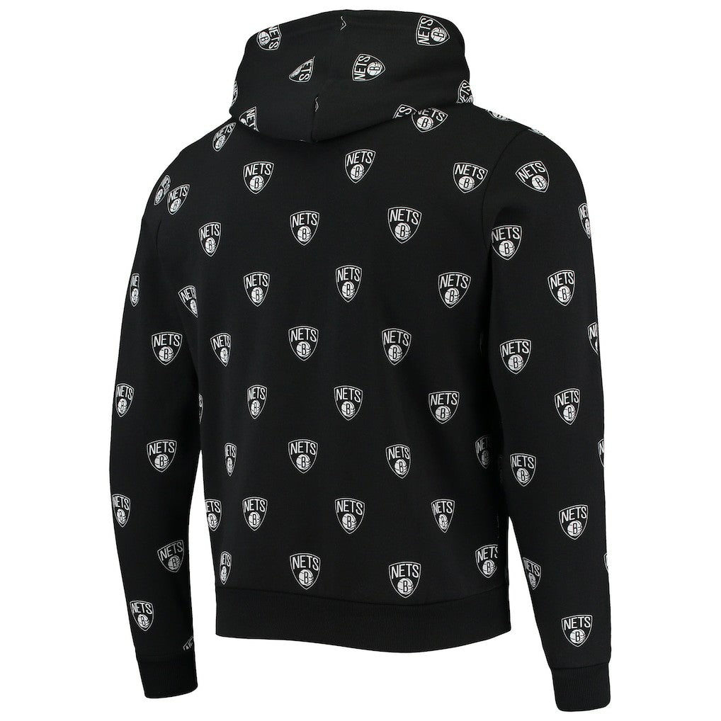 Black Brooklyn Nets The Wild Collective Unisex Allover Logo Pullover Hoodie | NBA