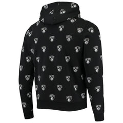 Black Brooklyn Nets The Wild Collective Unisex Allover Logo Pullover Hoodie | NBA