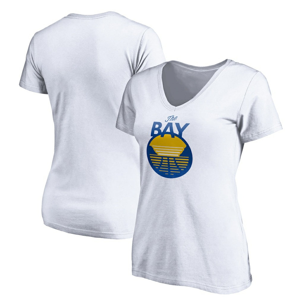 White Golden State Warriors Women's The Bay Logo V-Neck T-Shirt sale | NBA
