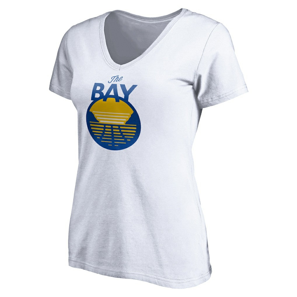 White Golden State Warriors Women's The Bay Logo V-Neck T-Shirt sale | NBA
