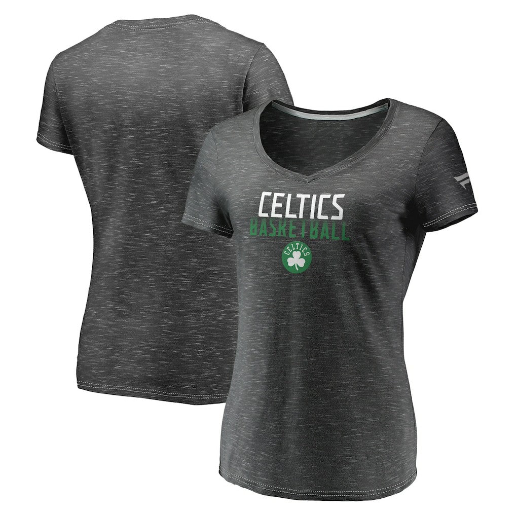 Charcoal Boston Celtics Women's Double-Fade Space-Dye V-Neck T-Shirt | NBA