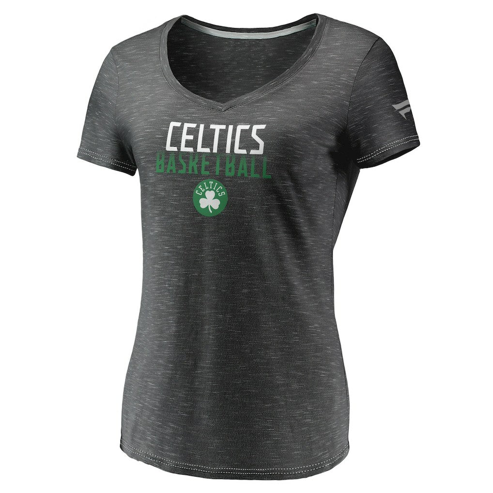 Charcoal Boston Celtics Women's Double-Fade Space-Dye V-Neck T-Shirt | NBA
