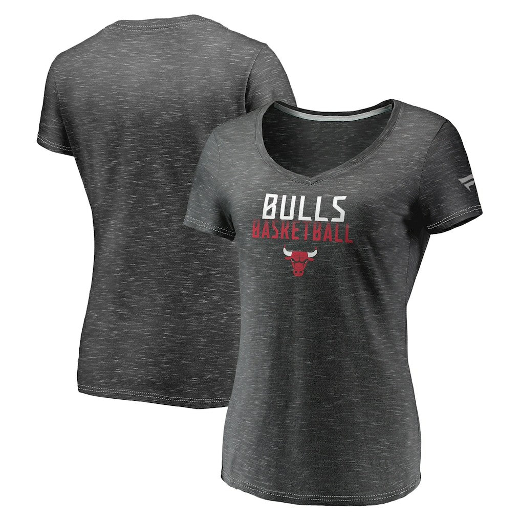 Charcoal Chicago Bulls Women's Double-Fade Space-Dye V-Neck T-Shirt sale | NBA