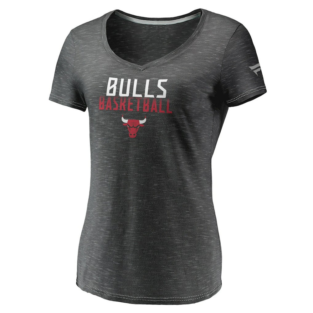 Charcoal Chicago Bulls Women's Double-Fade Space-Dye V-Neck T-Shirt sale | NBA