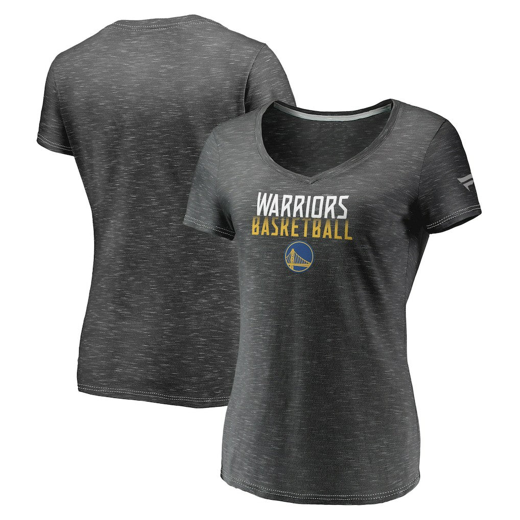Charcoal Golden State Warriors Women's Double-Fade Space-Dye V-Neck T-Shirt sale | NBA