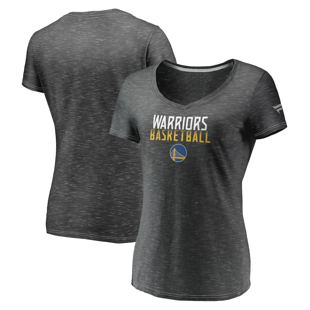 Charcoal Golden State Warriors Women's Double-Fade Space-Dye V-Neck T-Shirt sale | NBA