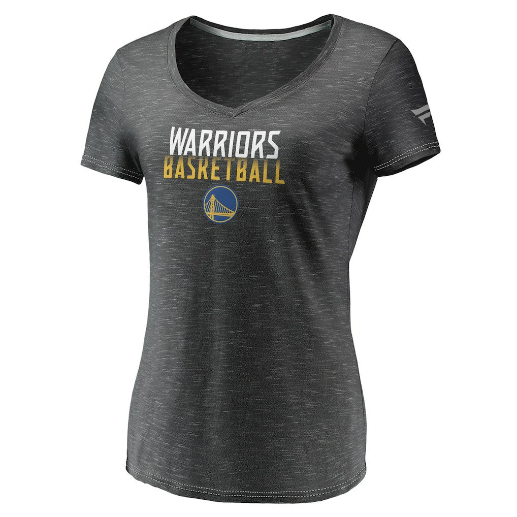 Charcoal Golden State Warriors Women's Double-Fade Space-Dye V-Neck T-Shirt sale | NBA
