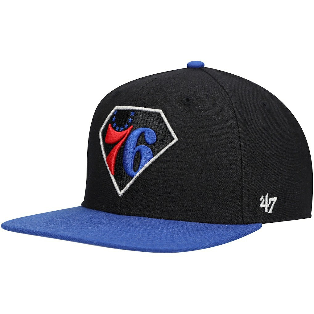 Black/Royal Philadelphia 76ers '47 75th Anniversary Carat Captain Snapback Hat | NBA