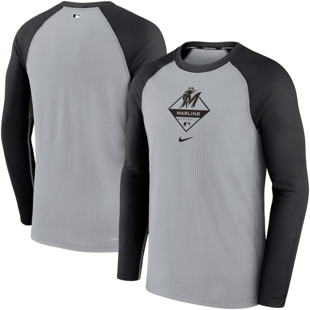 Miami Marlins Nike Game Authentic Collection Performance Raglan Long Sleeve T-Shirt - MLB T-shirts