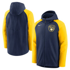 Milwaukee Brewers Nike Authentic Collection Performance Raglan Full-Zip Hoodie - MLB Hoodies