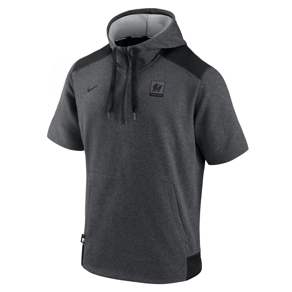 Miami Marlins Nike Authentic Collection Dry Flux Performance Quarter-Zip Short Sleeve Hoodie - MLB Hoodies
