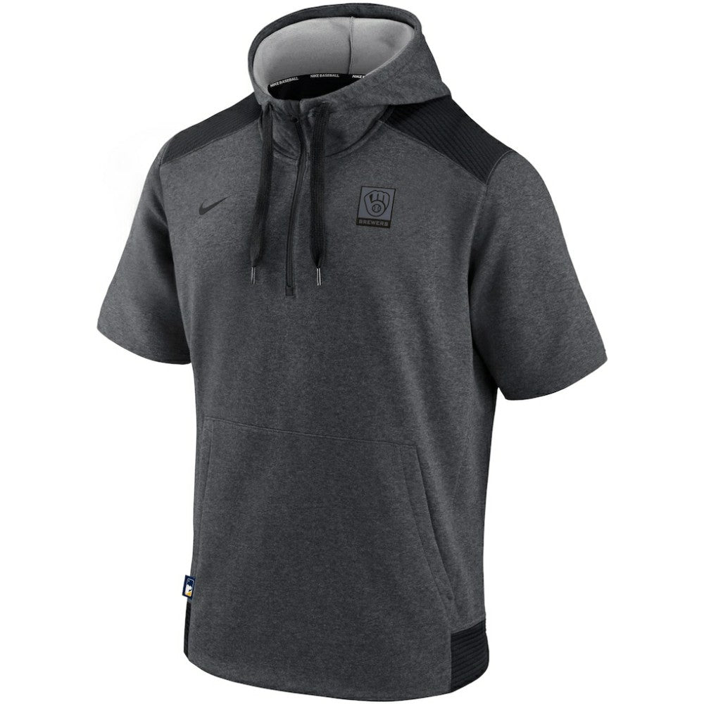 Milwaukee Brewers Nike Authentic Collection Dry Flux Performance Quarter-Zip Short Sleeve Hoodie - MLB Hoodies