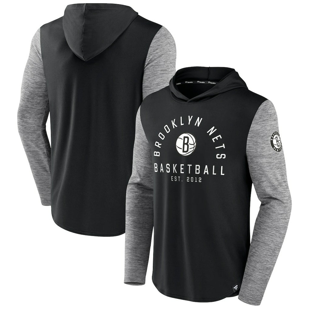 Black/Heathered Charcoal Brooklyn Nets Deep Rotation Performance Pullover Hoodie | NBA