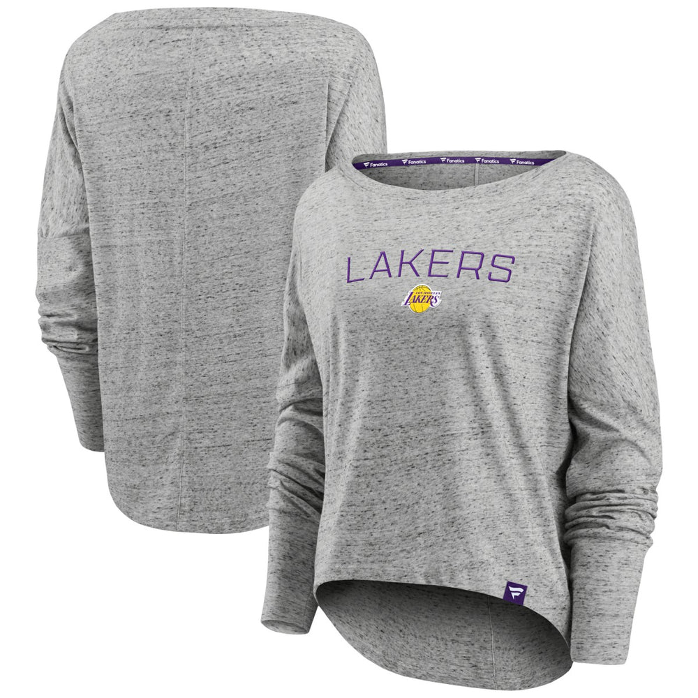 Heathered Gray Los Angeles Lakers Women's Nostalgia Off-The-Shoulder Long Sleeve T-Shirt | NBA