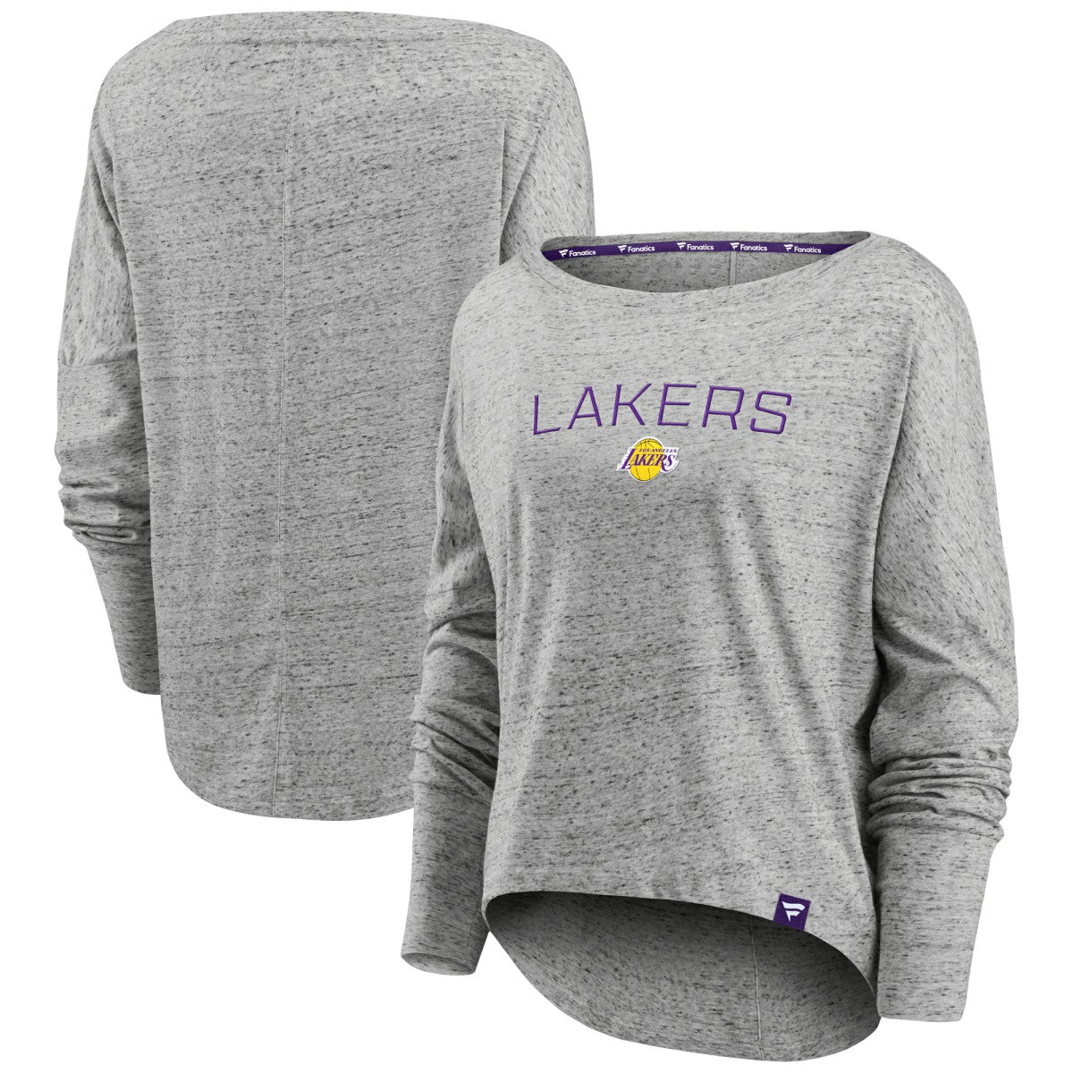 Heathered Gray Los Angeles Lakers Women's Nostalgia Off-The-Shoulder Long Sleeve T-Shirt | NBA