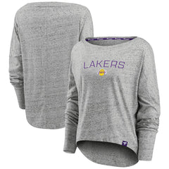 Heathered Gray Los Angeles Lakers Women's Nostalgia Off-The-Shoulder Long Sleeve T-Shirt | NBA
