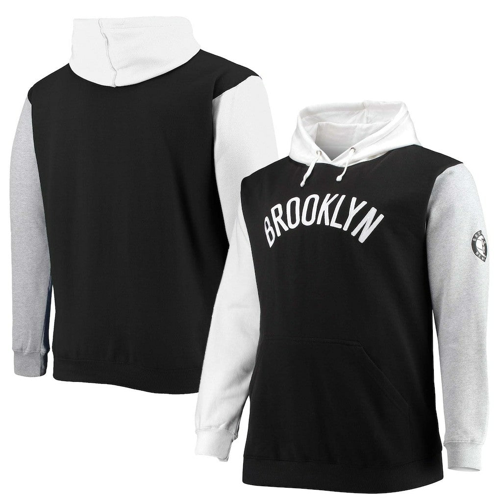 Black/White Brooklyn Nets Big & Tall Double Contrast Pullover Hoodie | NBA