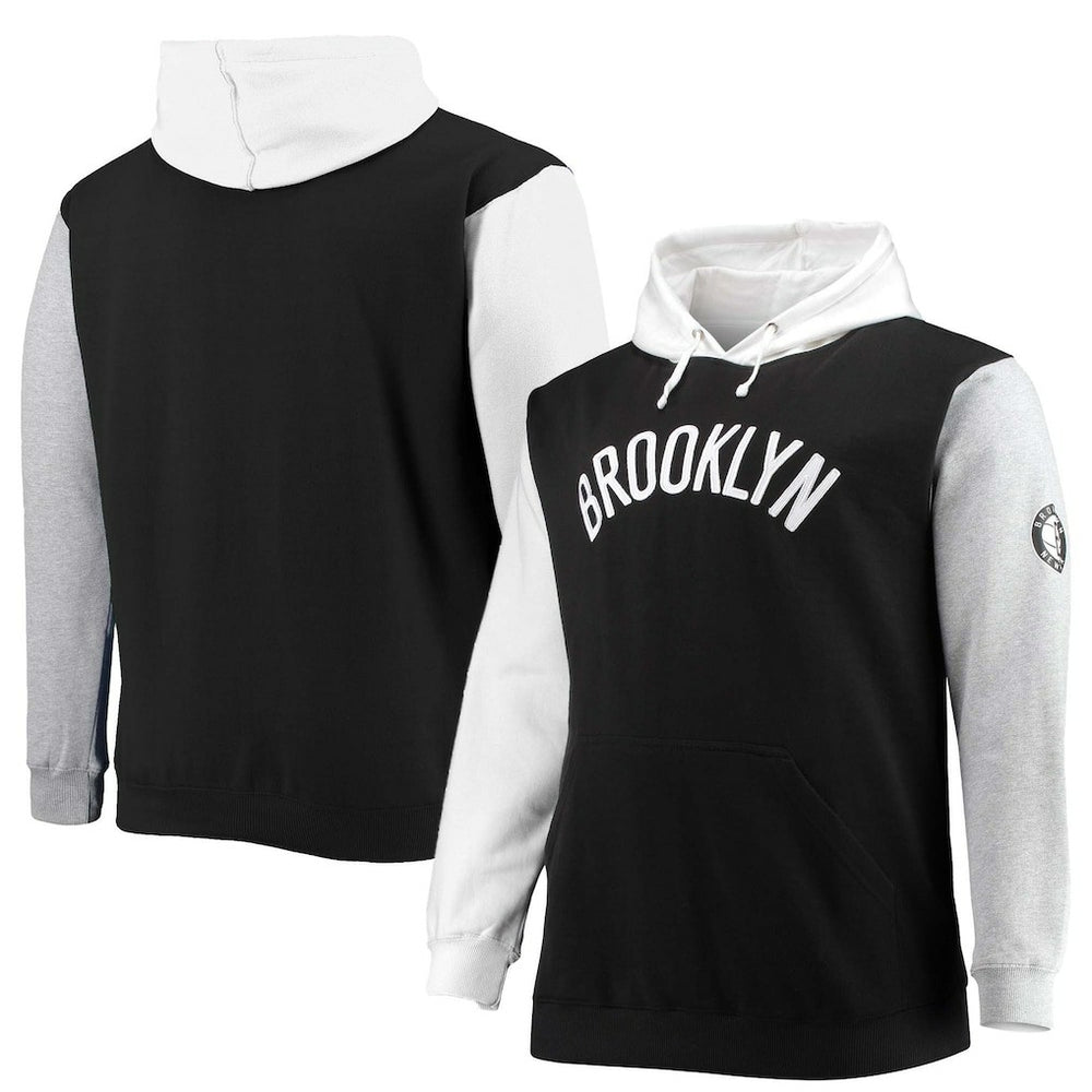 Black/White Brooklyn Nets Big & Tall Double Contrast Pullover Hoodie | NBA