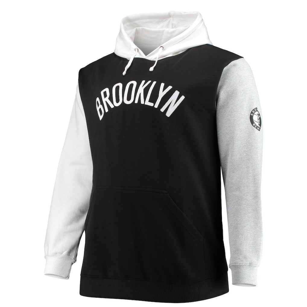 Black/White Brooklyn Nets Big & Tall Double Contrast Pullover Hoodie | NBA