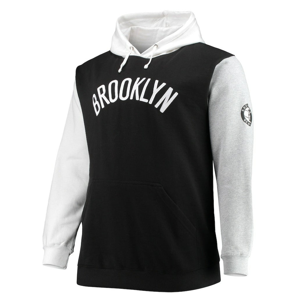 Black/White Brooklyn Nets Big & Tall Double Contrast Pullover Hoodie | NBA