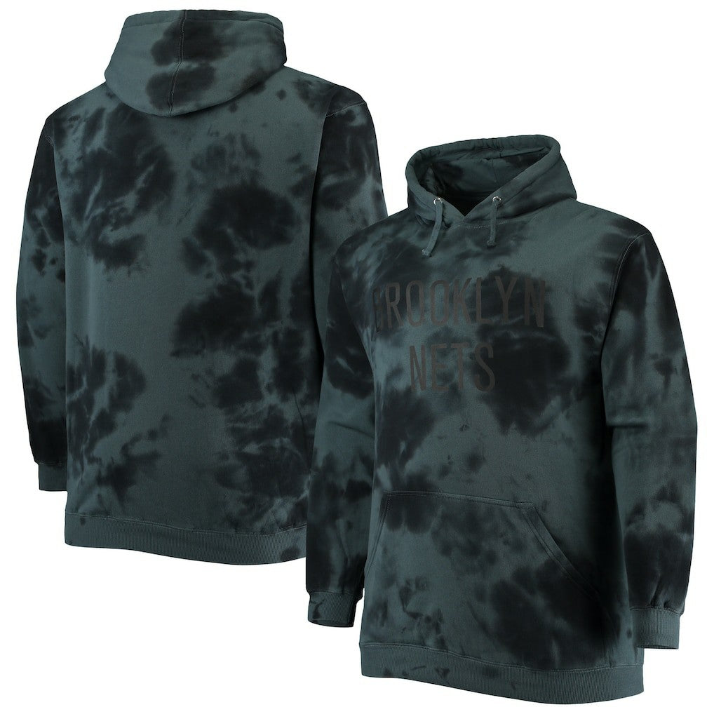Black Brooklyn Nets Big & Tall Wordmark Cloud Dye Pullover Hoodie | NBA