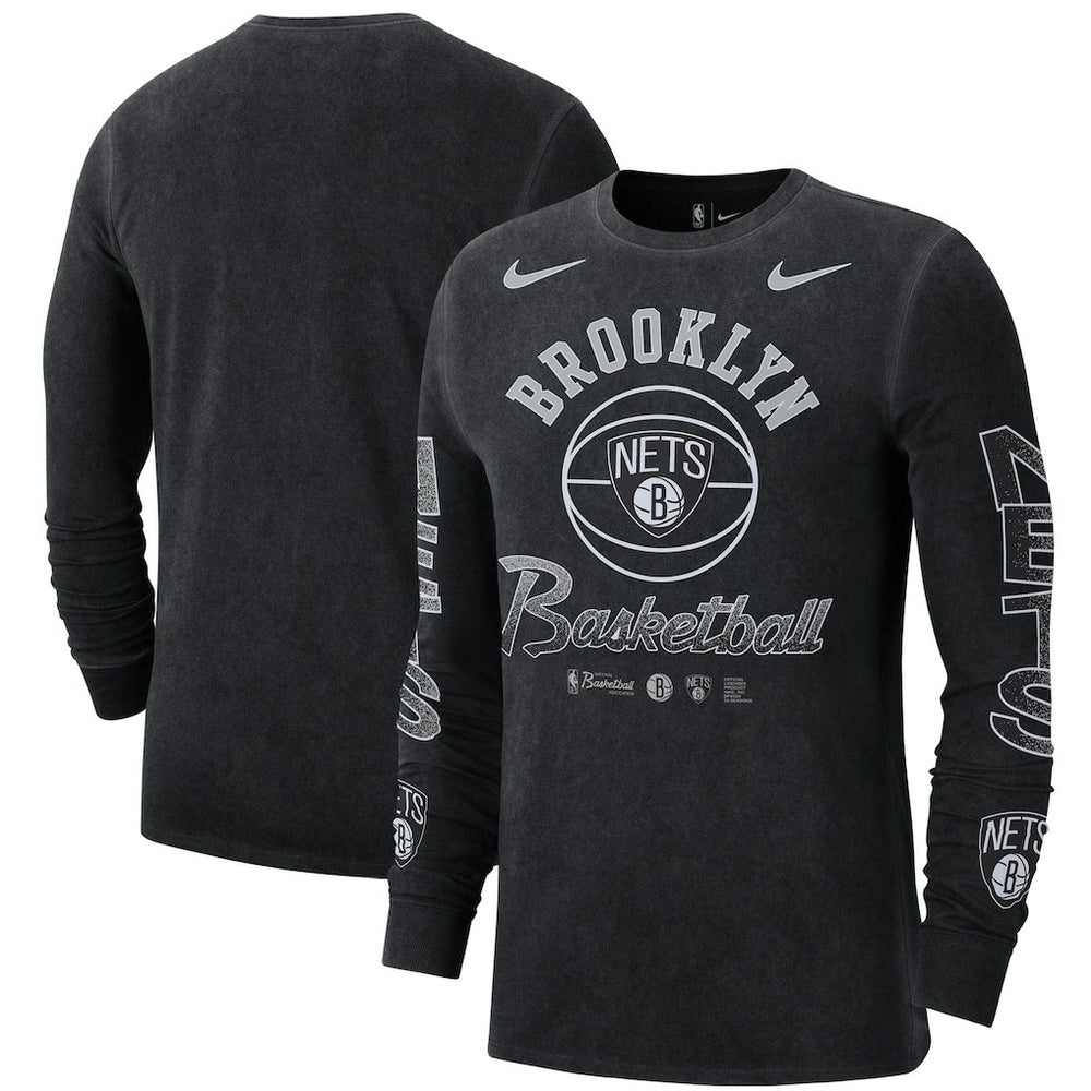 Black Brooklyn Nets Courtside Retro Elevated Long Sleeve T-Shirt | NBA