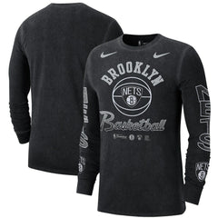 Black Brooklyn Nets Courtside Retro Elevated Long Sleeve T-Shirt | NBA