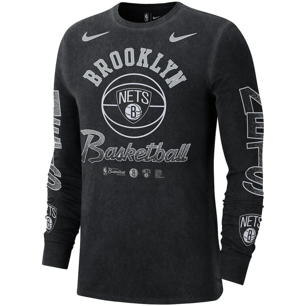 Black Brooklyn Nets Courtside Retro Elevated Long Sleeve T-Shirt | NBA