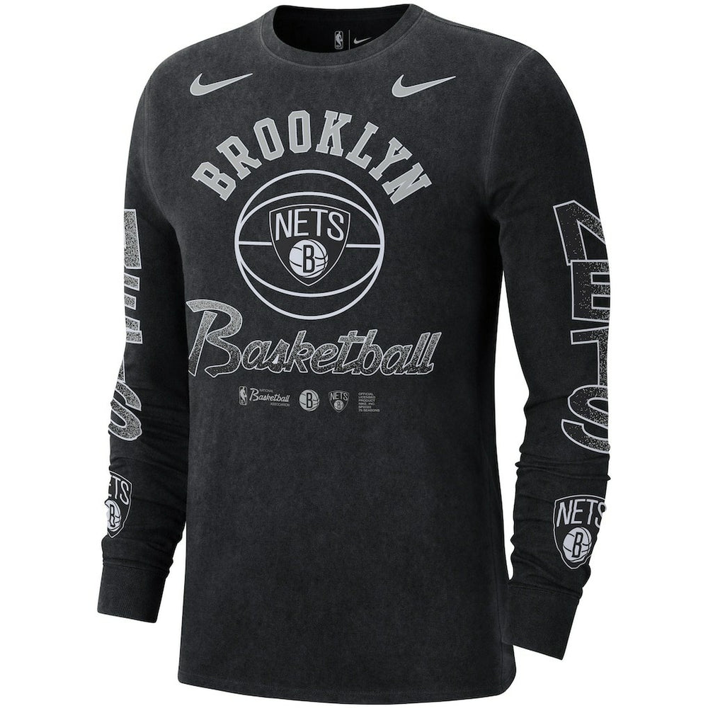 Black Brooklyn Nets Courtside Retro Elevated Long Sleeve T-Shirt | NBA
