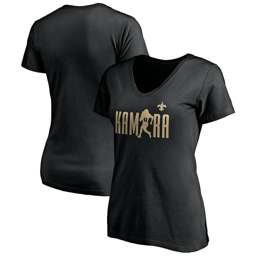 New Orleans Saints Alvin Kamara  Women's Checkdown V-Neck T-Shirt | NFL Discount