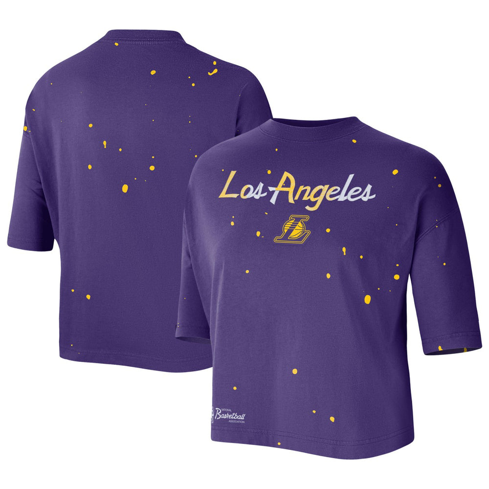 Purple Los Angeles Lakers Women's Courtside Splatter Cropped T-Shirt | NBA