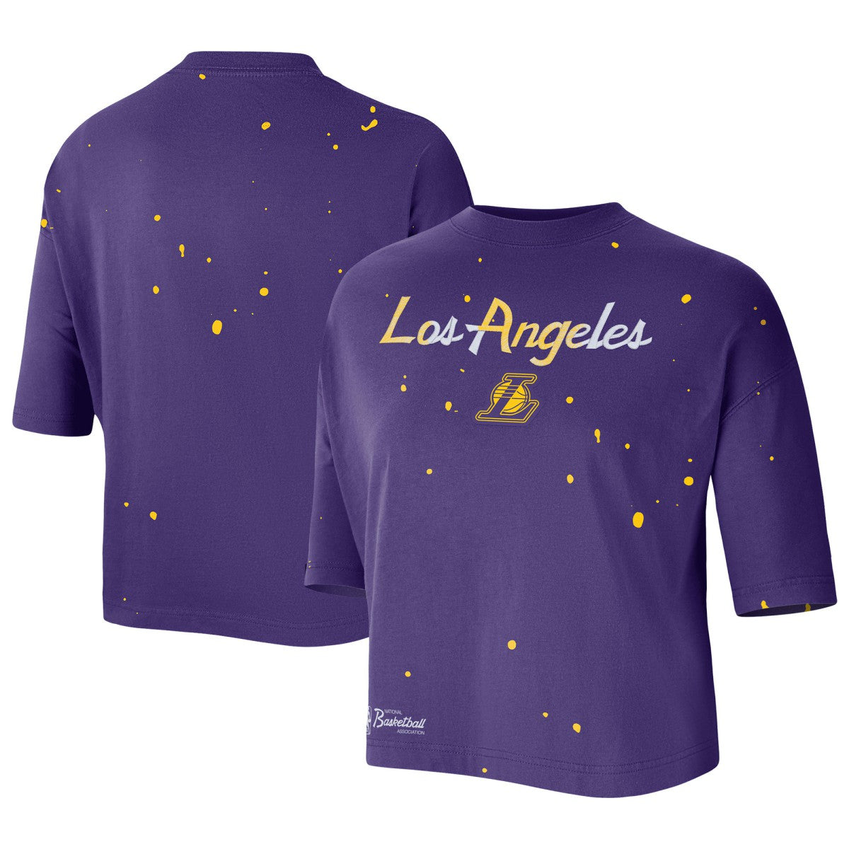 Purple Los Angeles Lakers Women's Courtside Splatter Cropped T-Shirt | NBA
