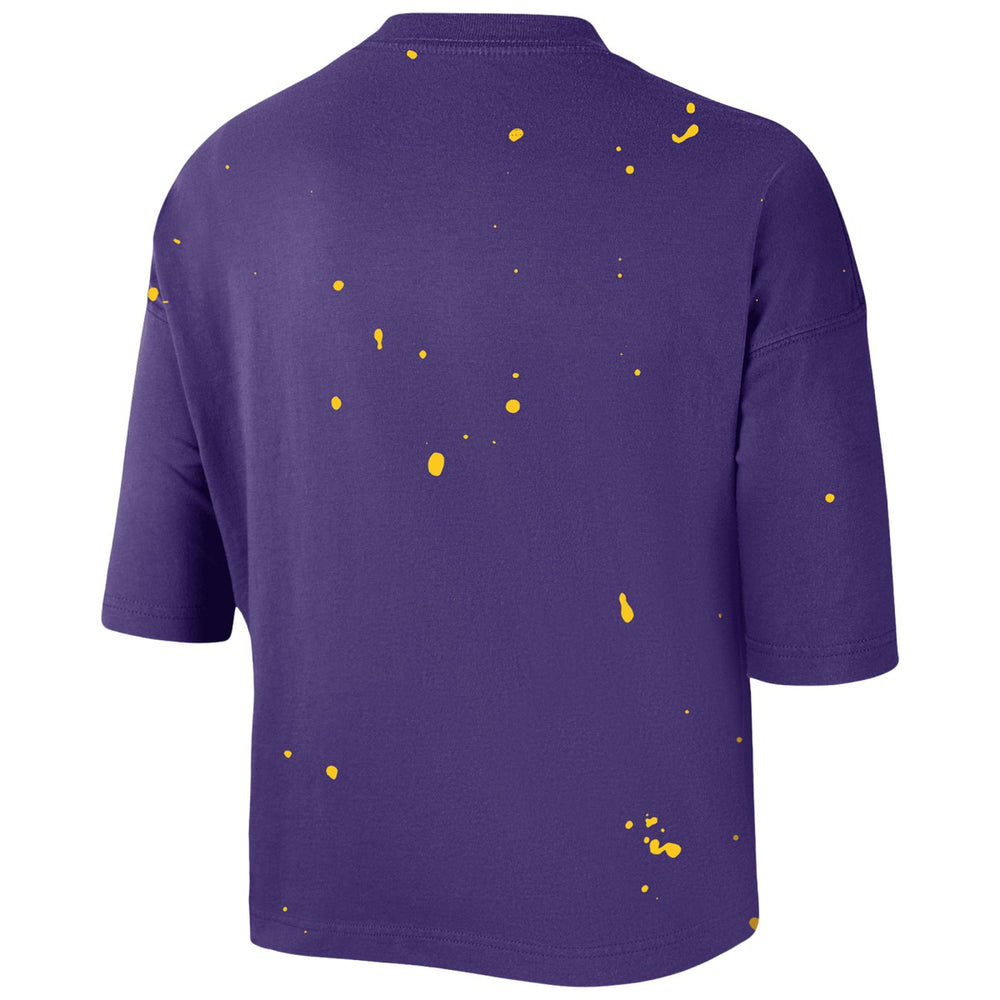 Purple Los Angeles Lakers Women's Courtside Splatter Cropped T-Shirt | NBA