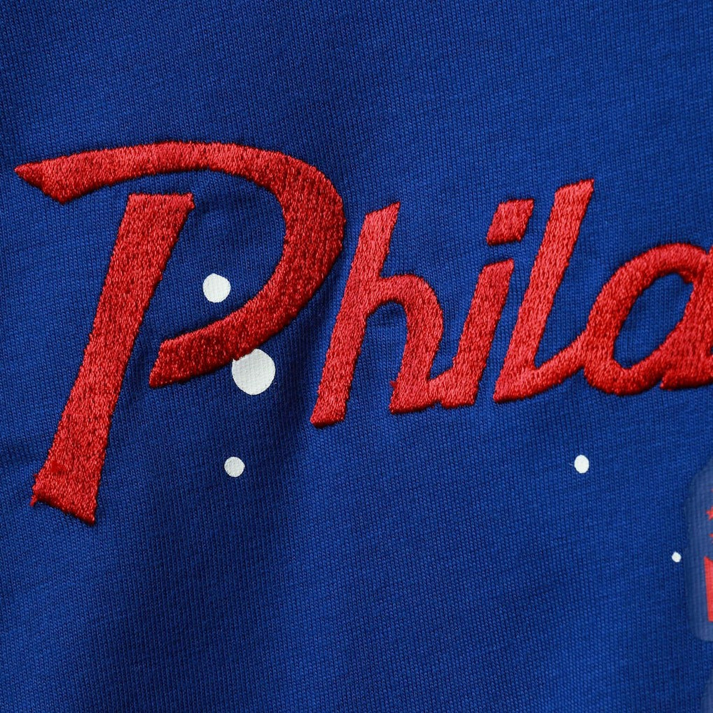 Royal Philadelphia 76ers Women's Courtside Splatter Cropped T-Shirt | NBA