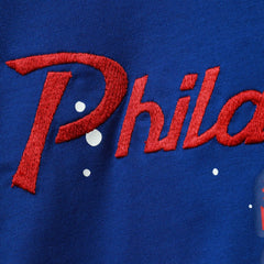 Royal Philadelphia 76ers Women's Courtside Splatter Cropped T-Shirt | NBA