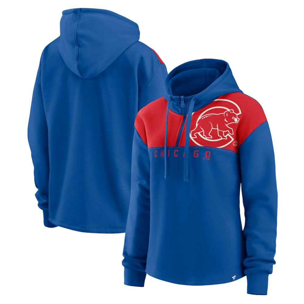 Chicago Cubs Fanatics Women's Iconic Overslide Color-Block Quarter-Zip Hoodie - MLB Hoodies