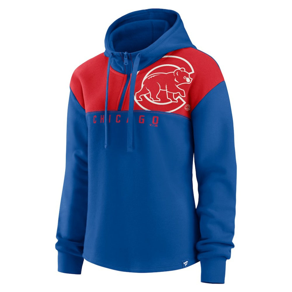Chicago Cubs Fanatics Women's Iconic Overslide Color-Block Quarter-Zip Hoodie - MLB Hoodies