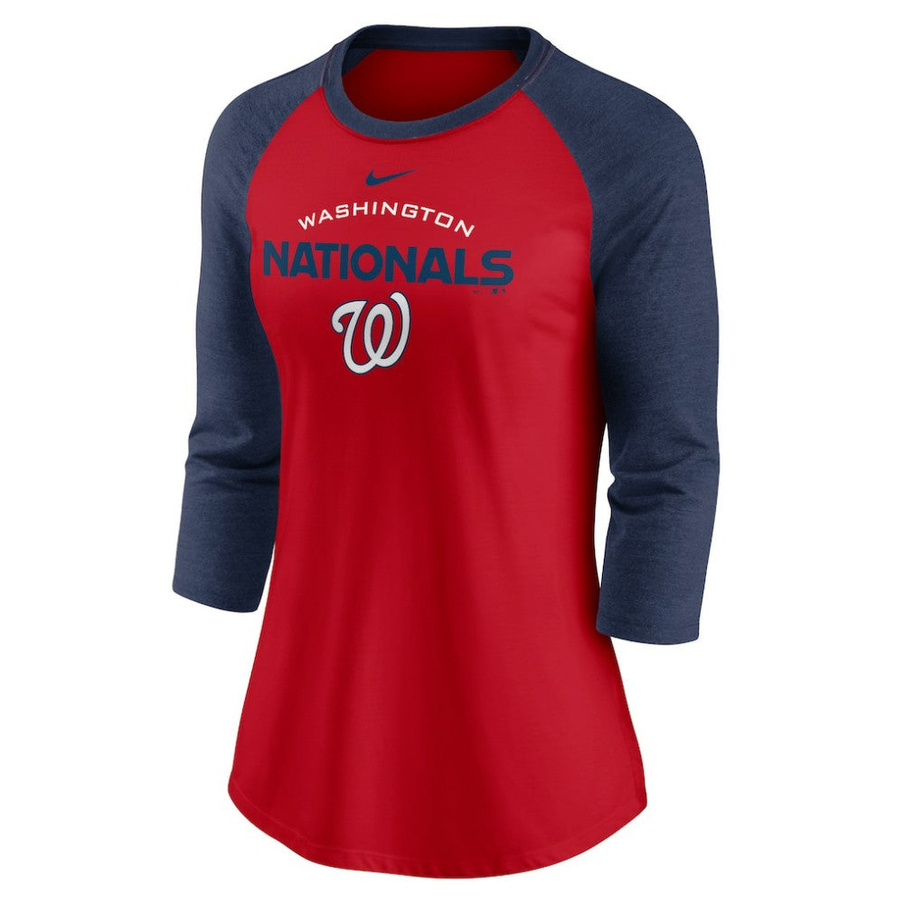 Washington Nationals Nike Women's Modern Baseball Arch Tri-Blend Raglan 3/4-Sleeve T-Shirt - MLB T-shirts