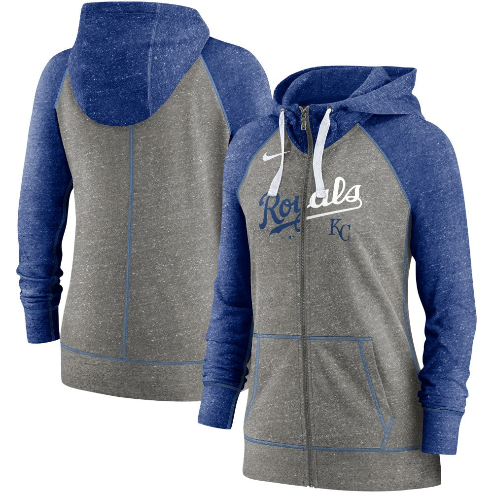 Kansas City Royals Nike Women's Split Wordmark Gym Vintage Raglan Lightweight Full-Zip Hoodie - MLB Hoodies