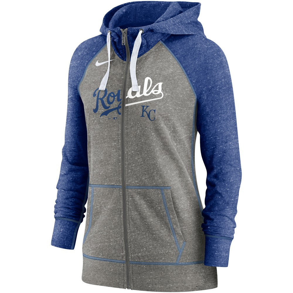 Kansas City Royals Nike Women's Split Wordmark Gym Vintage Raglan Lightweight Full-Zip Hoodie - MLB Hoodies