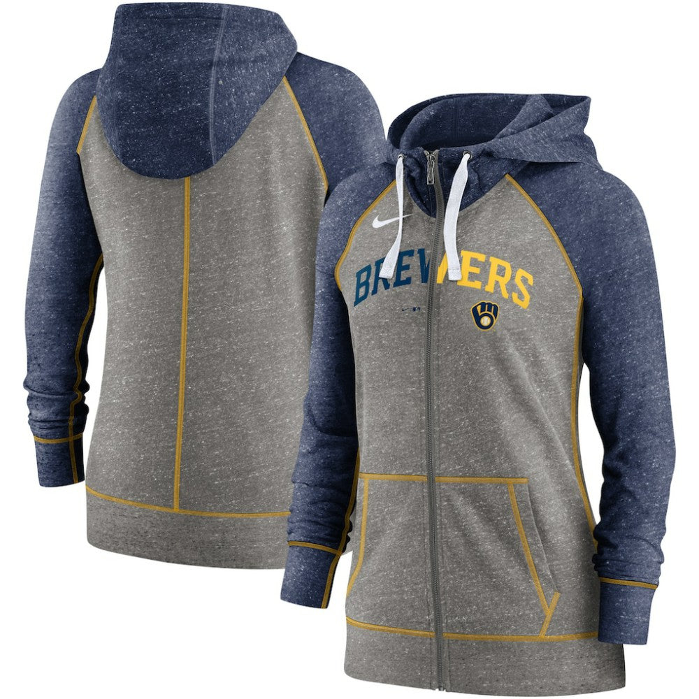 Milwaukee Brewers Nike Women's Split Wordmark Gym Vintage Raglan Lightweight Full-Zip Hoodie - MLB Hoodies