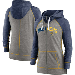 Milwaukee Brewers Nike Women's Split Wordmark Gym Vintage Raglan Lightweight Full-Zip Hoodie - MLB Hoodies