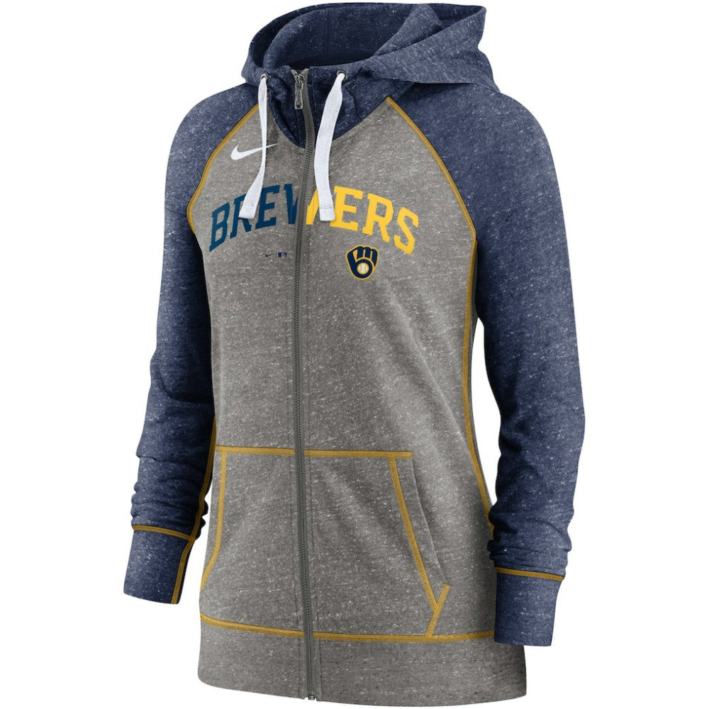 Milwaukee Brewers Nike Women's Split Wordmark Gym Vintage Raglan Lightweight Full-Zip Hoodie - MLB Hoodies