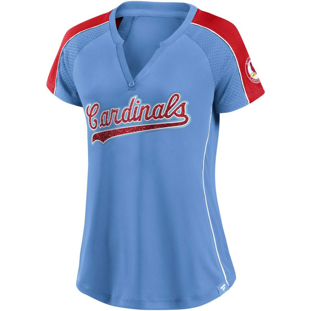 St. Louis Cardinals Fanatics Women's Light Blue/Red True Classic League Diva Pinstripe Raglan V-Neck T-Shirt - MLB T-shirts
