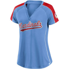 St. Louis Cardinals Fanatics Women's Light Blue/Red True Classic League Diva Pinstripe Raglan V-Neck T-Shirt - MLB T-shirts